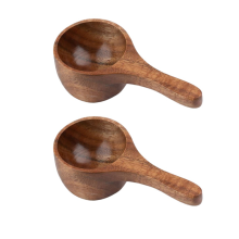 2Pcs Wooden Spoon Mini Coffee Measuring Cup Wooden Ice Cream Spoon Kit