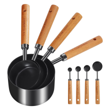 Measuring Cups and Spoons , Wood Handle with Metric and US Measurement