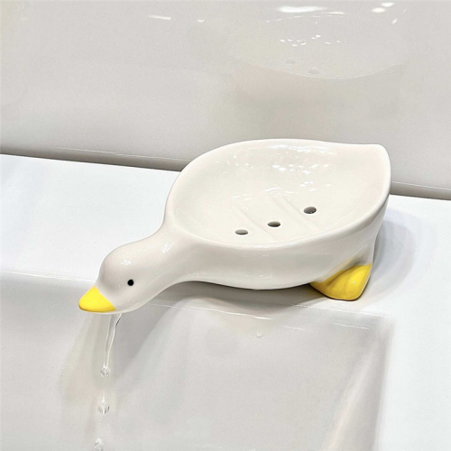 Ceramic Soap Dish with Drain, White Cute Animal Soap Dish for Shower B 2