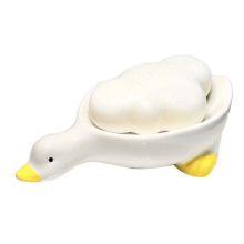 Ceramic Soap Dish with Drain, White Cute Animal Soap Dish for Shower B