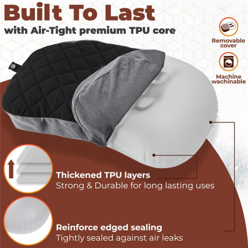 Ultralight Inflatable Camping Pillow with Soft Washable Cover, Compact 2