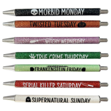 7Pcs Halloween Weekday Pens Glitter Pen with Funny Sayings Vibrant Pas