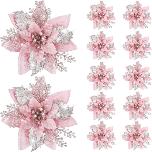 20PCS 14.5cm Glitter Artificial Christmas Flowers Merry Tree Decoratio
