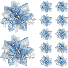20 stk. 14,5 cm glitter kunstige juleblomster til juletræsdekoration