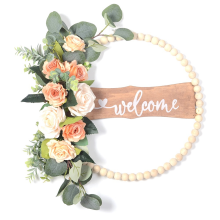 Welcome Sign for Front Door, Wood Beads and Eucalyptus Wreath, Indoor