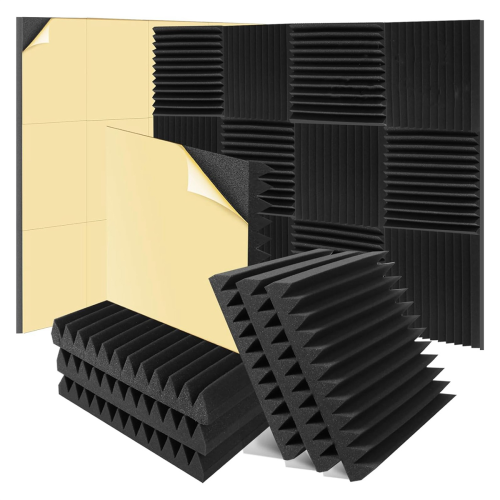 Pacote com 6 painéis de espuma à prova de som 2 x 12 x 12 polegadas autoadesivos de alta densidade 1