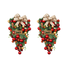 2Pcs Christmas Front Door Wreath Xmas Teardrop Wreath for Front Door,