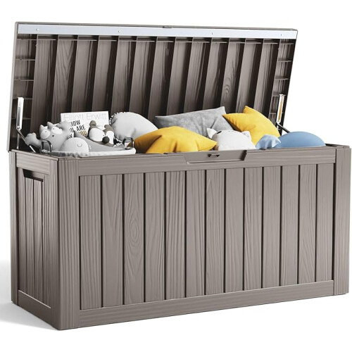 80 Gallon Resin Deck Box, Lockable Patio Outdoor Storage Box  - Grey