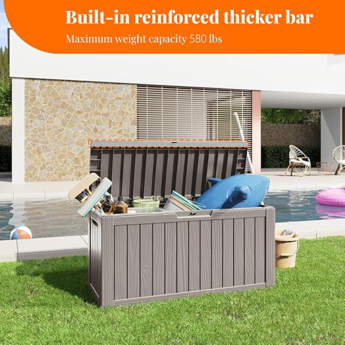80 Gallon Resin Deck Box, Lockable Patio Outdoor Storage Box  - Grey 2
