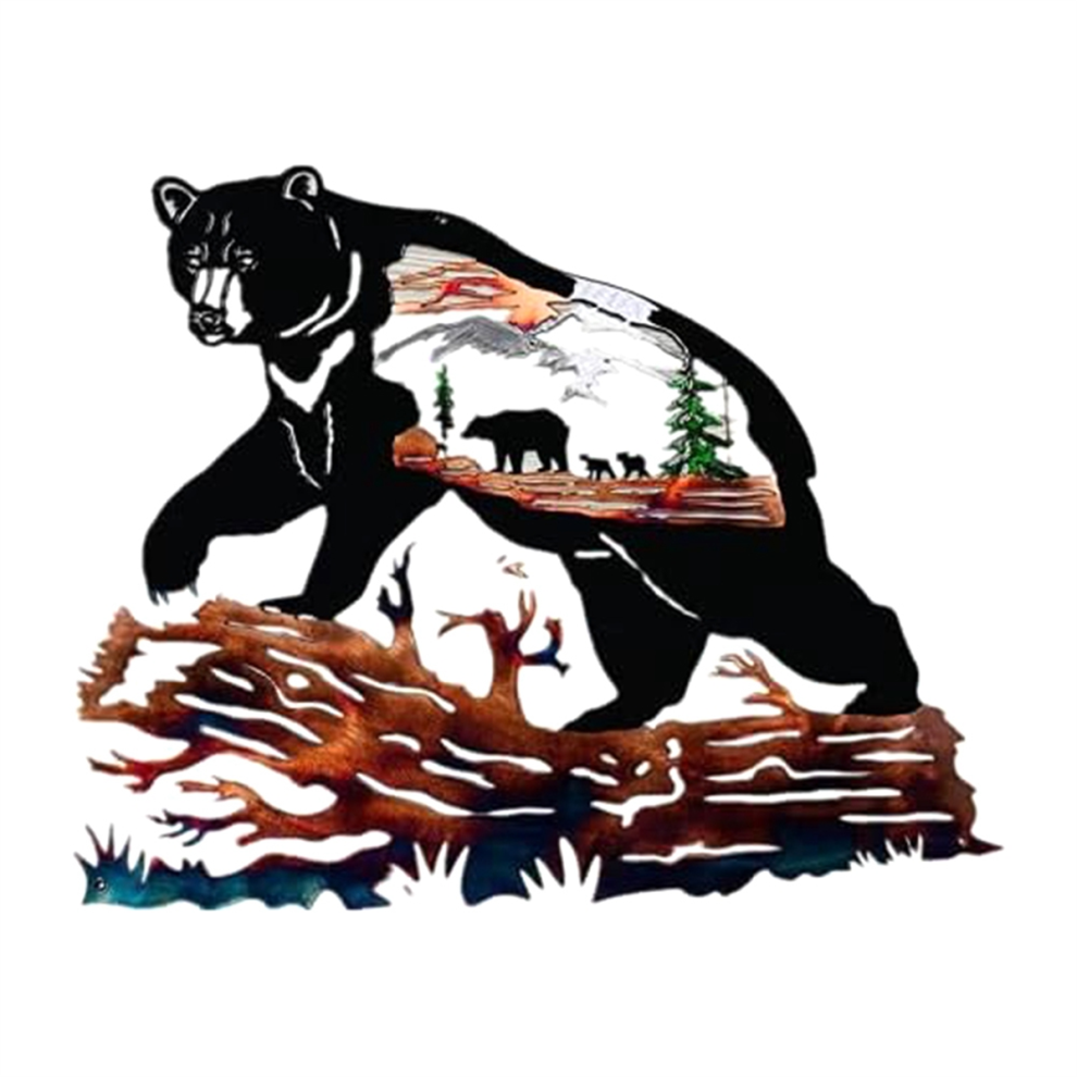 Typecat Metal Decor Bear Metal Wall Art Tree Personality Black Bear Animal Dec