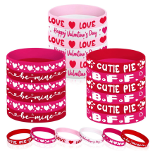 24Pcs Valentine's Day Party Favors Silicone Bracelets Pink Red Love He