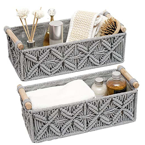 Macrame Storage Basket Boho Decor Baskets for Organizing Woven Decorat 2