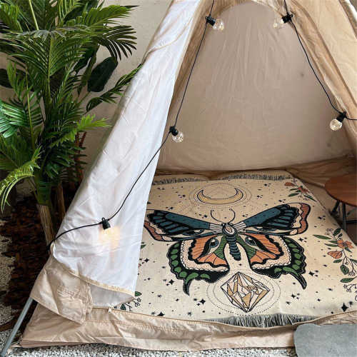 Butterfly Pattern Throw Blanket for Sofa Bed Seat Boho Jacquard Tassel