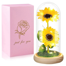Preserved Flower Glass Cover Glowing Gold Foil Sunflower Valentine's D