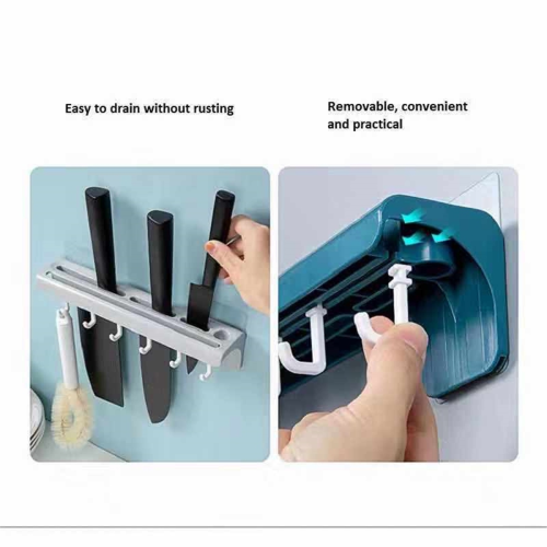 Wall-Mounted Kitchen Rack Knife Holder Storage Shelf with 6 Hooks Cutl 2