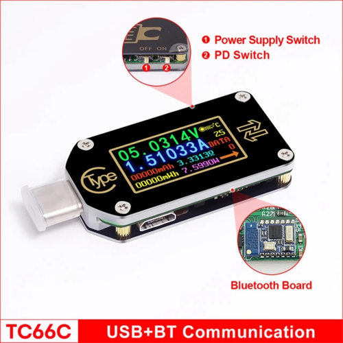 TC66C Type-C PD Trigger USB Voltmeter Amperemeter Spænding 2-vejs Strømstyrke 2
