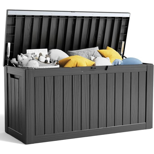 80 Gallon Resin Deck Box, Lockable Patio Outdoor Storage Box - Black