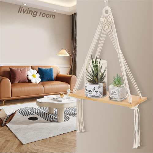 Macrame Wall Hanging Shelf Set of 2,Boho Wooden Display Floating Shelv 2