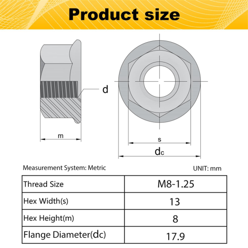 30Pack M8 Serrated Flange Hex Nuts, M8-1.25mm Hexagon Flange Nuts, Loc 2