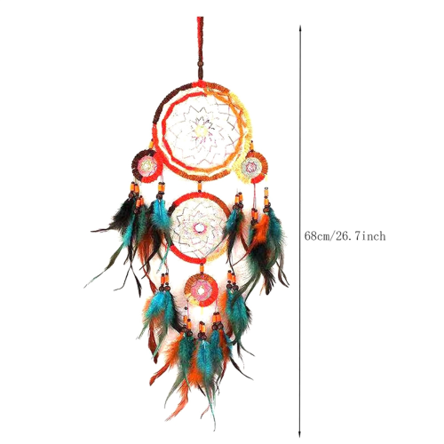 Handwoven Five Ring Colorful Feather Dream Catcher Net, Wall Decoratio 2