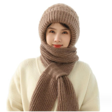 Women'S Plush-Lined Acrylic Balaclavas Hood Scarf Hat Windproof Integr