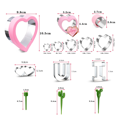 15 Pieces Heart Cookie Cutter Set 9 Sizes Heart Shaped Cookie Cutter, 2