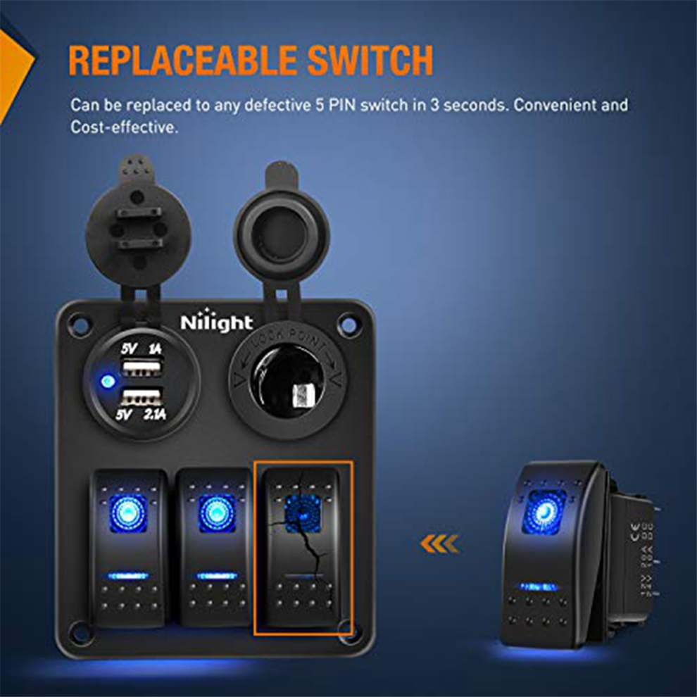 5-Pin Spst Rocker Switch, 20A/12V 10A/24V Toggle Switch, Yacht Switch 4851282189817