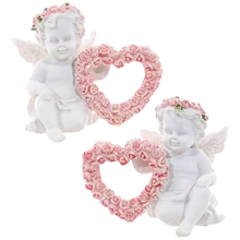 Resin Ornaments Angel Resin Statue with Love Heart Shaped Wreath Figur