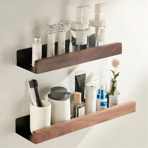 Black Walnut Wood Bathroom Storage Rack Wall Mounted Light Luxury Livi 2