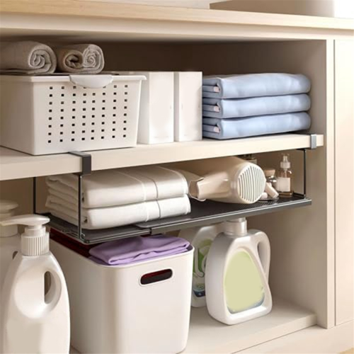 Adjustable Under Cabinet Shelf, Under Desk Storage Long Clips for Offi 2