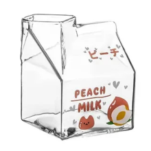 350ML Kawaii Square Milk Carton Glass Cup Heat Resistant Cute Strawber