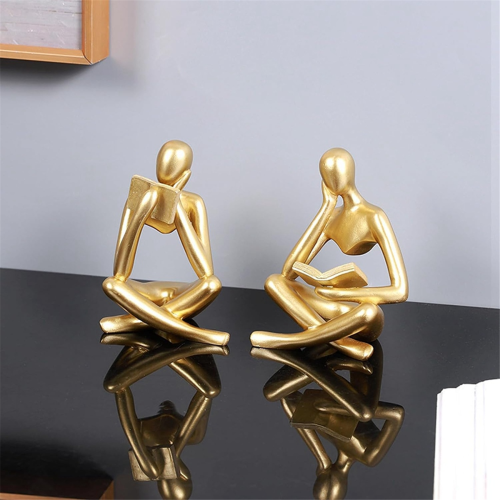 Thinkers Sculptures,Gold Thinkers Resin Statue Reading Ornament,Thinke 2