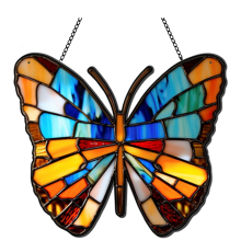Spanish Moon Pendant Stained Acrylic Window Hanging, Butterfly Wall De