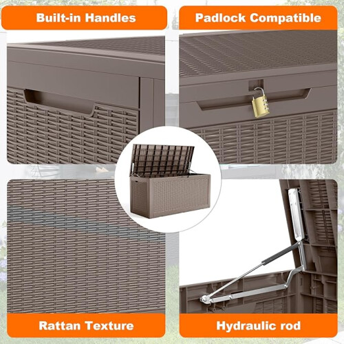 100 Gallon Resin Deck Box, Lockable Patio Outdoor Storage Box  - Grey 2