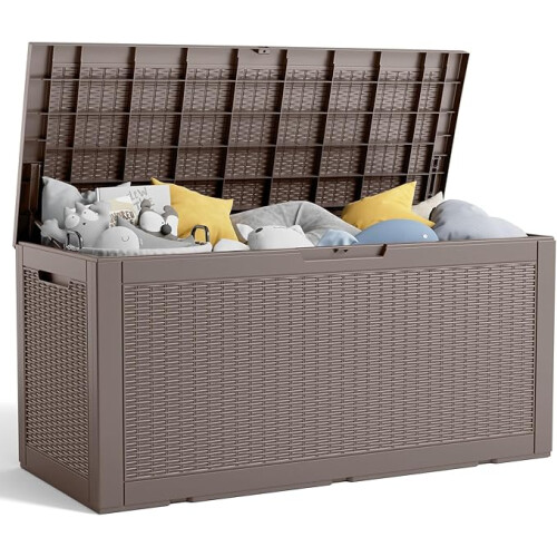 100 Gallon Resin Deck Box, Lockable Patio Outdoor Storage Box  - Grey