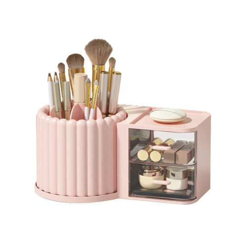 Makeup Brush Holder Organizer with 2 Drawers,360 Rotating Makeup Orga 1