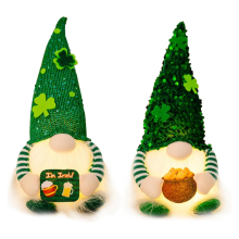 St. Patricks Day Gnome- Plush Elf Irish Gnome Green Faceless Doll Scan