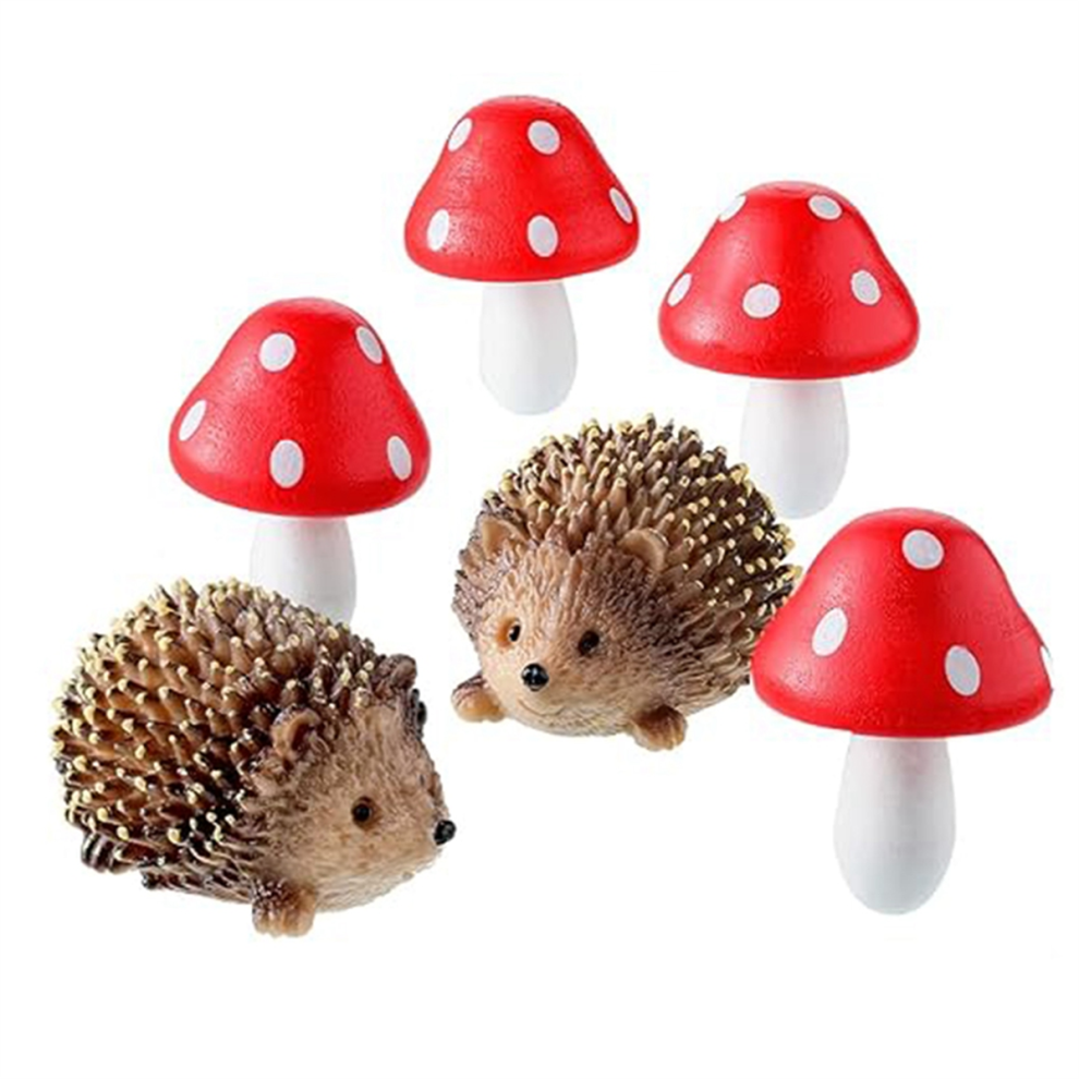 Typecat Garden Fairy Accessories Resin Hedgehogs And Wood Mushroom Miniature D Red
