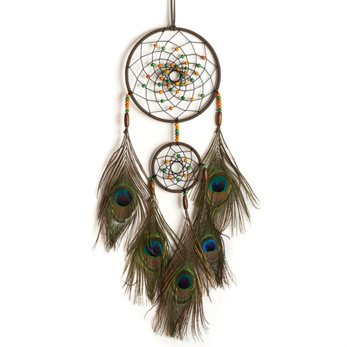 Handmade DreamCatcher Double Ring Circular Net Peacock Feather Wind Ch 1