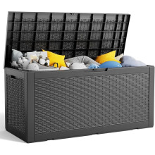 100 Gallon Resin Deck Box, Lockable Patio Outdoor Storage Box - Grey