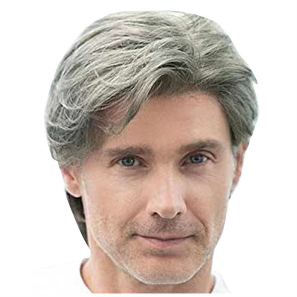 Typecat Unisex Gray/White Wigs Synthetic Wigs With Bangs Heat Resistant Glueless Synthetic Wigs