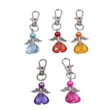 5Pcs/Set Angle Wing Keychain Decoration Colored Love Heart Portable Lightweight DIY Backpack Handbag Key Ring Hanging Metal Buckle Pendant Ornament