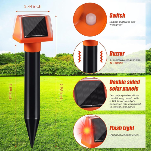 Solar Mole Repellent, Ultrasonic & Solar Powered Mouse Repellent, Wate 2