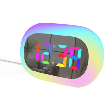 Colorful LED Digital Alarm Clock Bedrooms RGB Mirror Digital Alarm Des