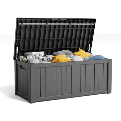120 Gallon Resin Deck Box, Lockable Patio Outdoor Storage Box - Black