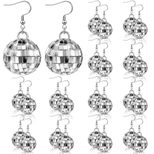 12 Pairs Women Disco Ball Earrings 60'S Mirror Ball Earrings Silver Di