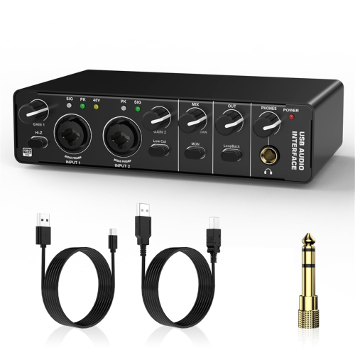 USB-lydkort, 2 ind 2 ud lydkort med 48V fantomstrøm