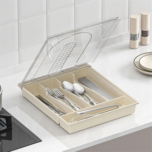 Organizer with Lid,Plastic Cutlery and Flatware Storage Box, Compartme 2