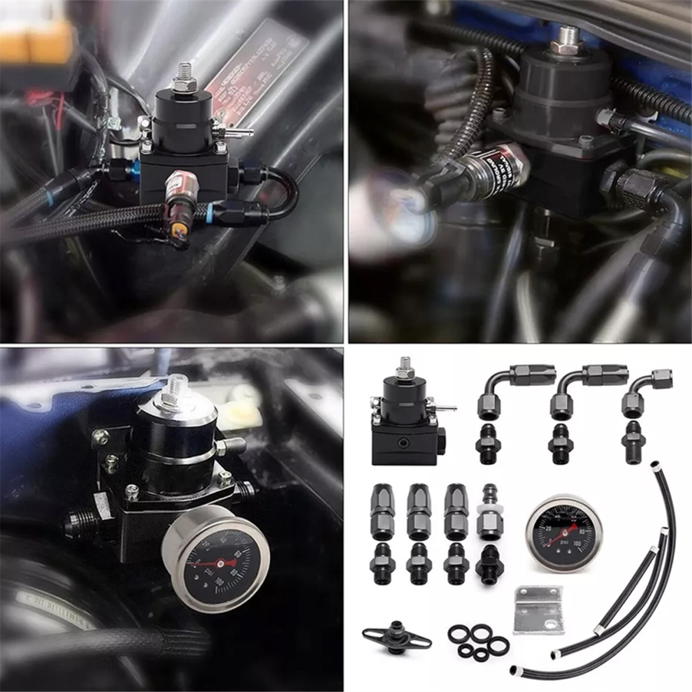 Adjustable Fuel Pressure Regulator Kit Oil 0-100Psi Gauge -6An Black 4851282118961