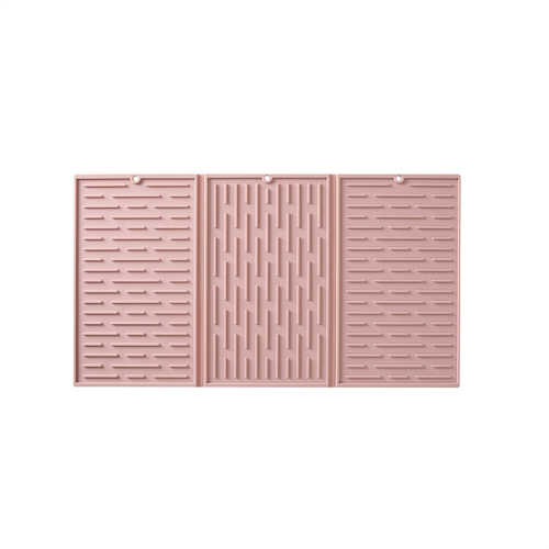 Pink Foldable Tri-Fold Tableware Drying Mat Silicone Draining Mat for 1